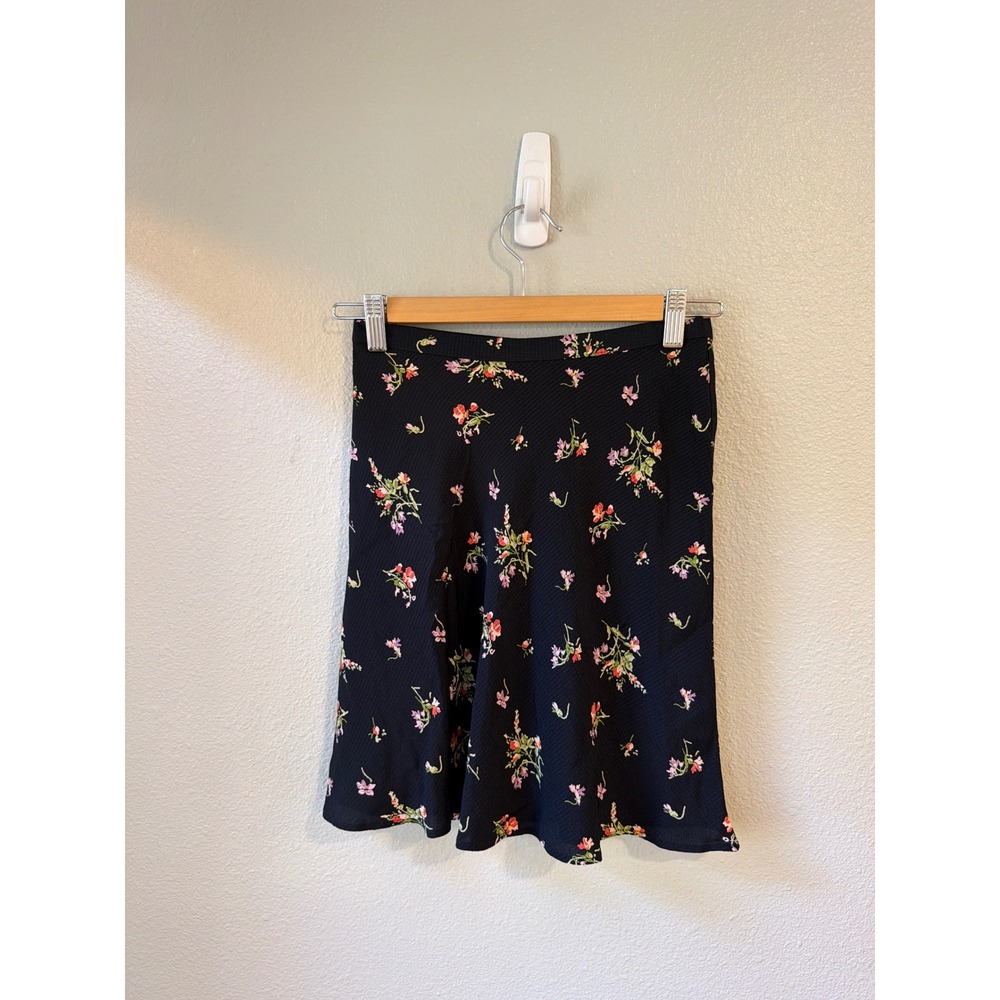 Betsey Johnson Floral Mini Skirt Womens 4 Black Rayon Vintage 90s USA Made y2k